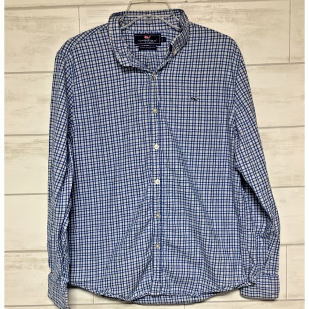 Vineyard Vines Slim Fit Whale Shirt Mens Size L Plaid button down blue
